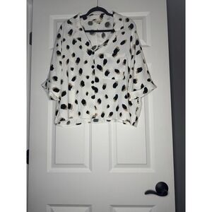 Vine And Love Cuff Sleeve Drop Shoulder Button Down Blouse Large Abstract Print